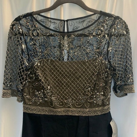 NEW Adrianna Papell Beaded Cascading Ruffle Gown in Midnight Blue‎ [SZ 4 4P ] - Picture 8 of 11